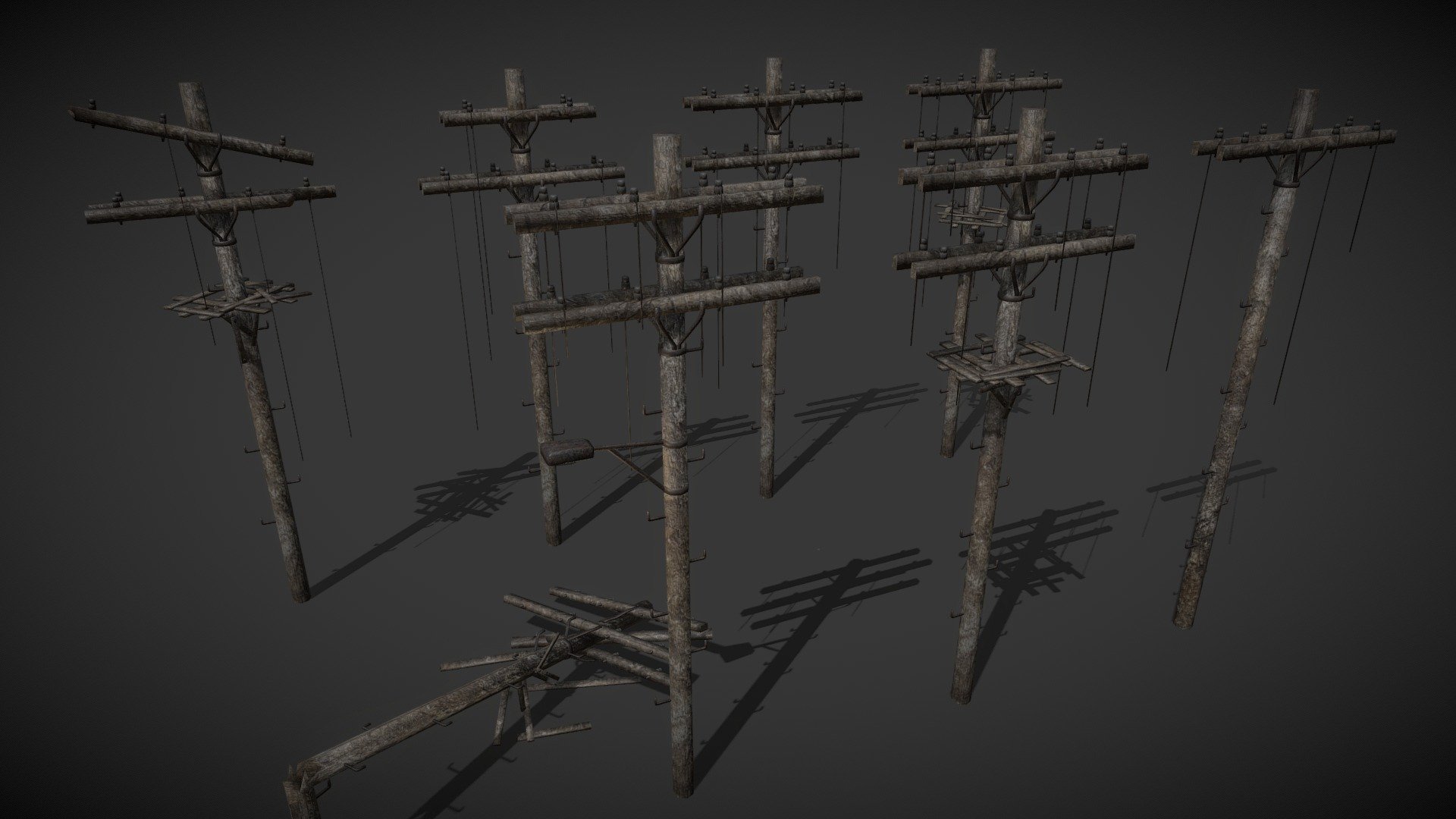 Wooden Electric Poles Pack 3d model