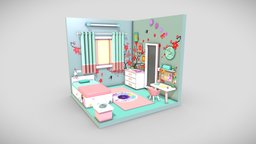 Low Poly Isometric Baby Girl Room