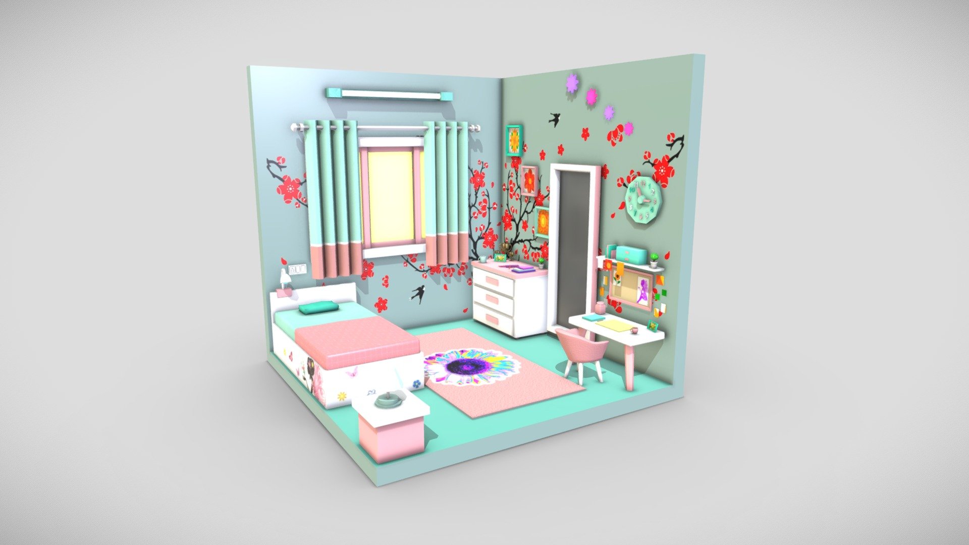 Low Poly Isometric Baby Girl Room 3d model