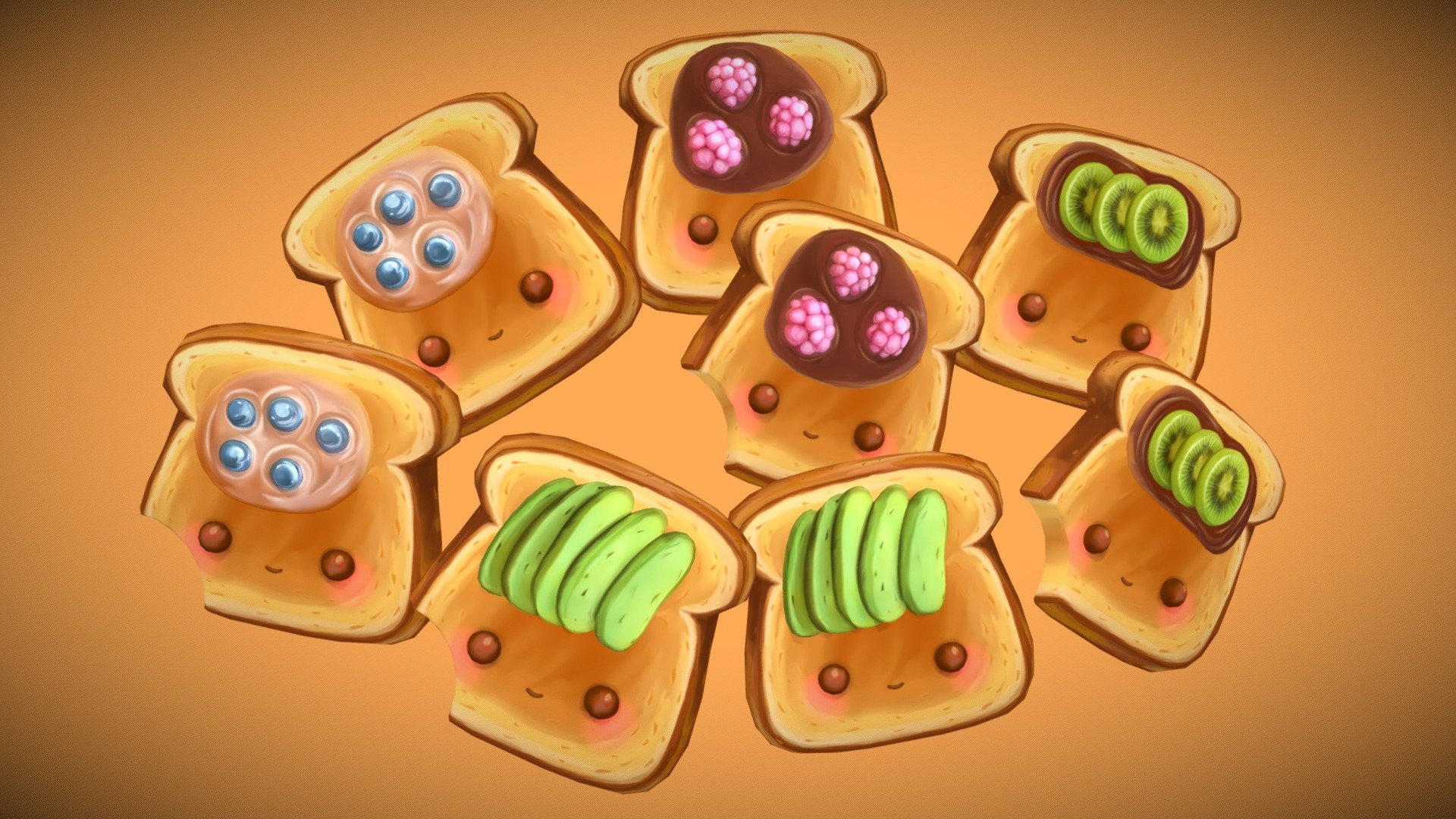 Cute Toasts 3d model