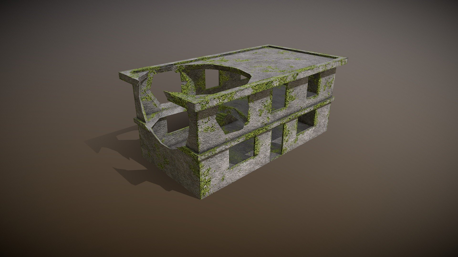 Destroyed mossy house 3d model