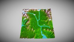 Cartoon low poly large landscape scene