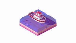 Cartoon Lowpoly Tugboat Illustration