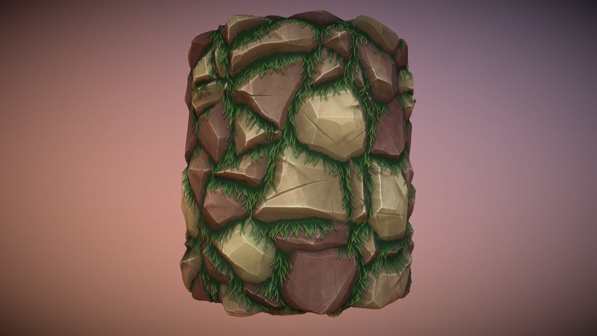 Stylized rock with grass 3d model