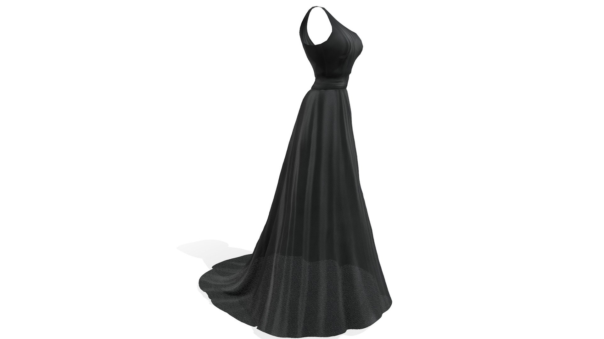 One Shoulder Long Train Black Gown 3d model