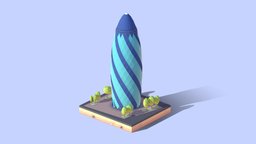 Cartoon Low Poly Gherkin Tower Building