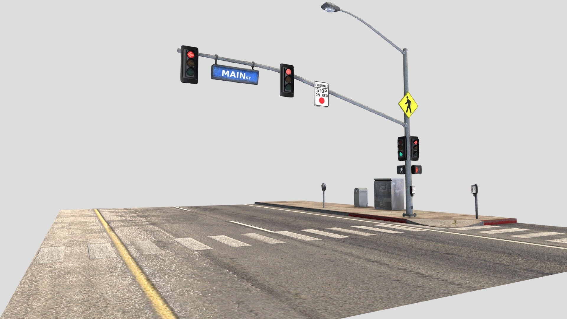 Main Street (US) Intersection (low-poly) Props 3d model