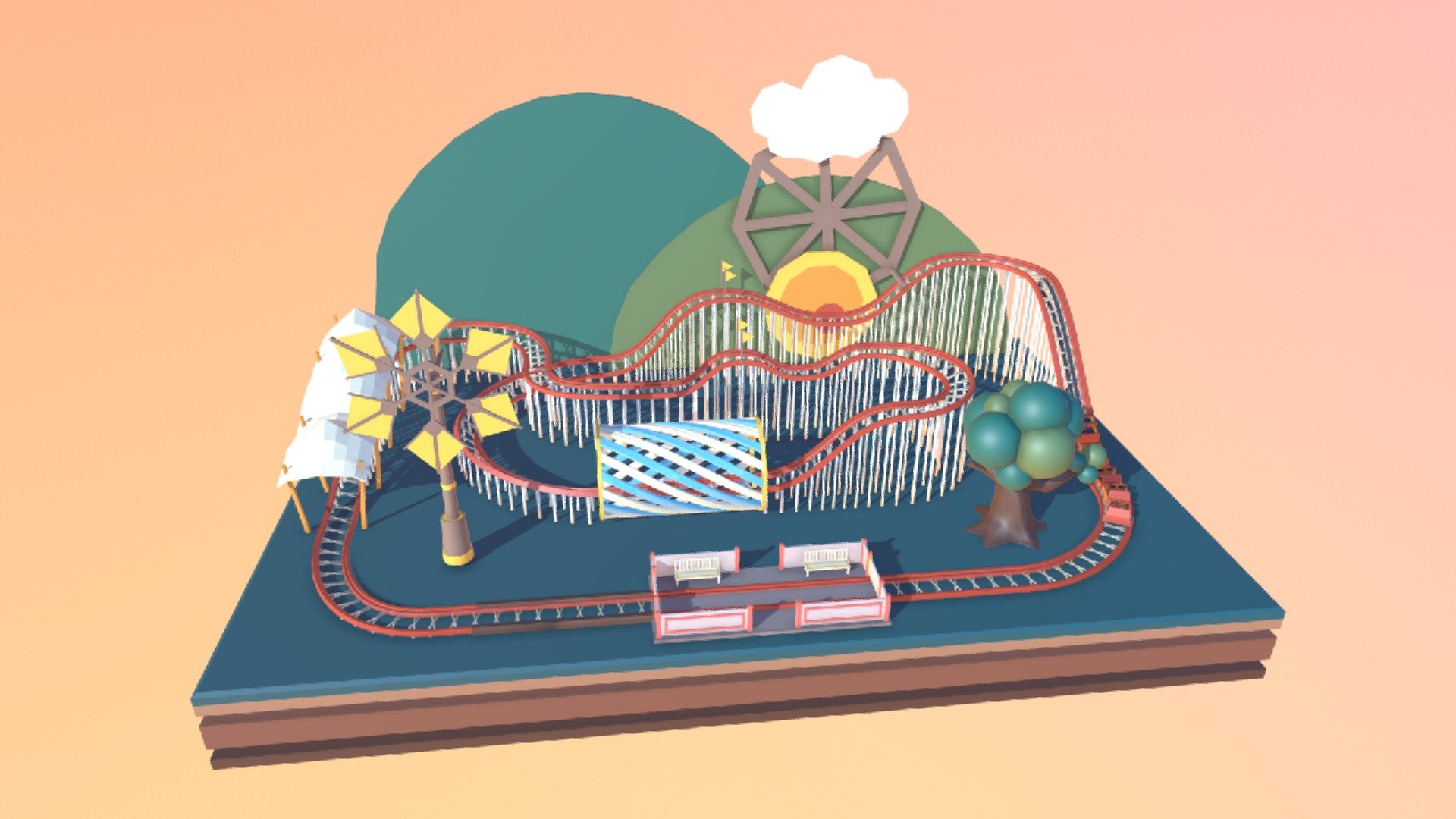 Rollercoaster Diorama Cartoon Style 3d model