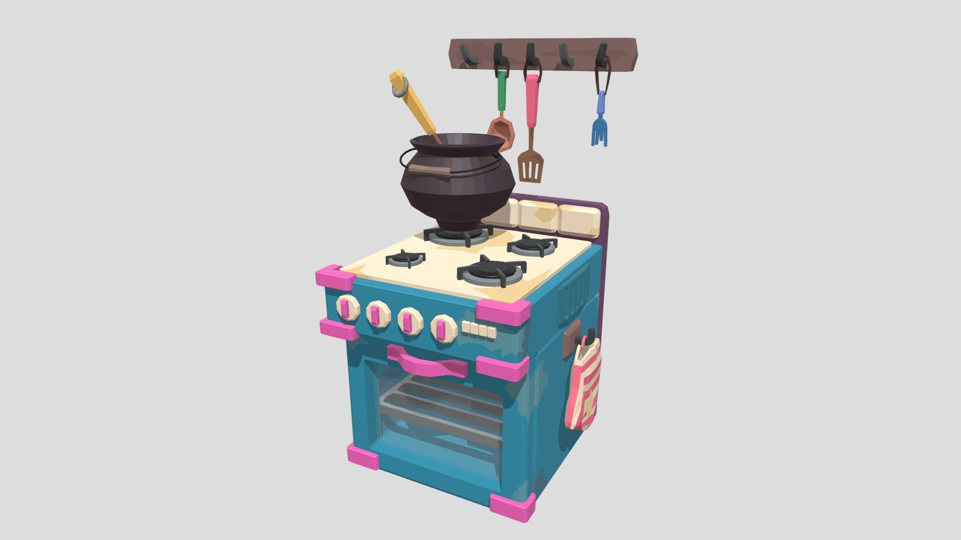 Stylized stove and kitchen props 3d model