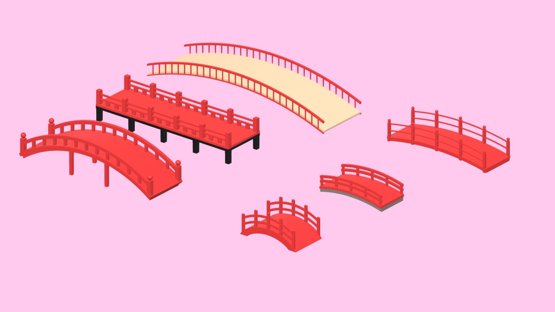 Cartoon Asian Japanese Bridge Collection 3d model