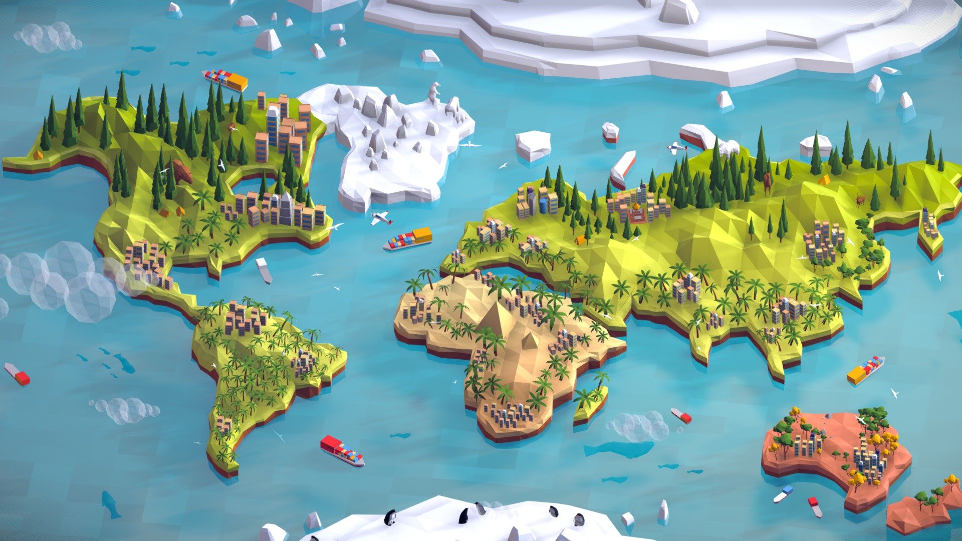 Cartoon Low Poly World Map UVW textured 3d model