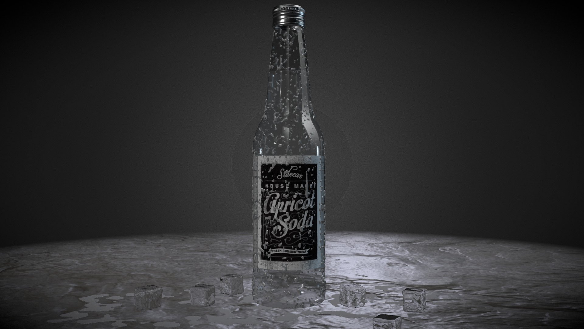 Soda bottle with drops and ice 3d model