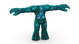 Cartoon Blue Ice Golem Monster Giant