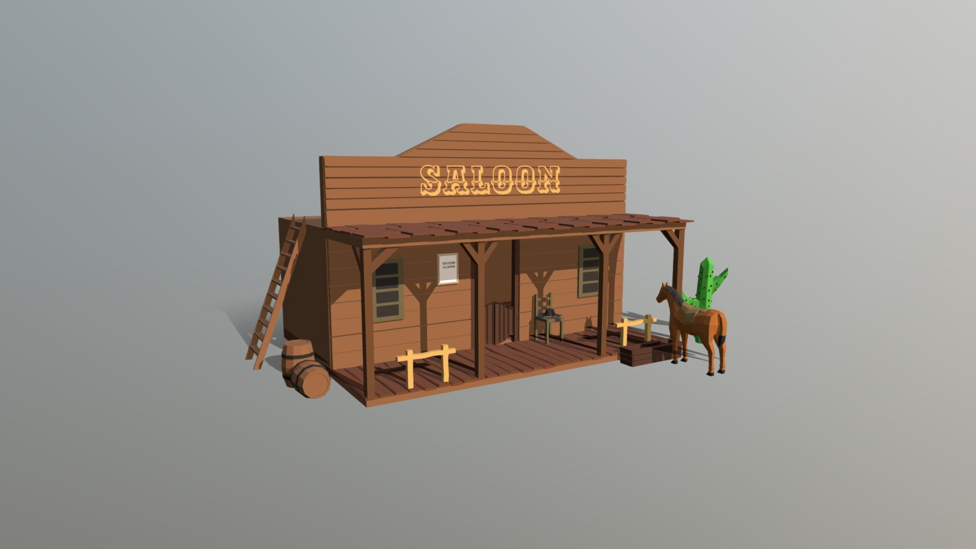 Low Poly Cartoon Saloon 3d model