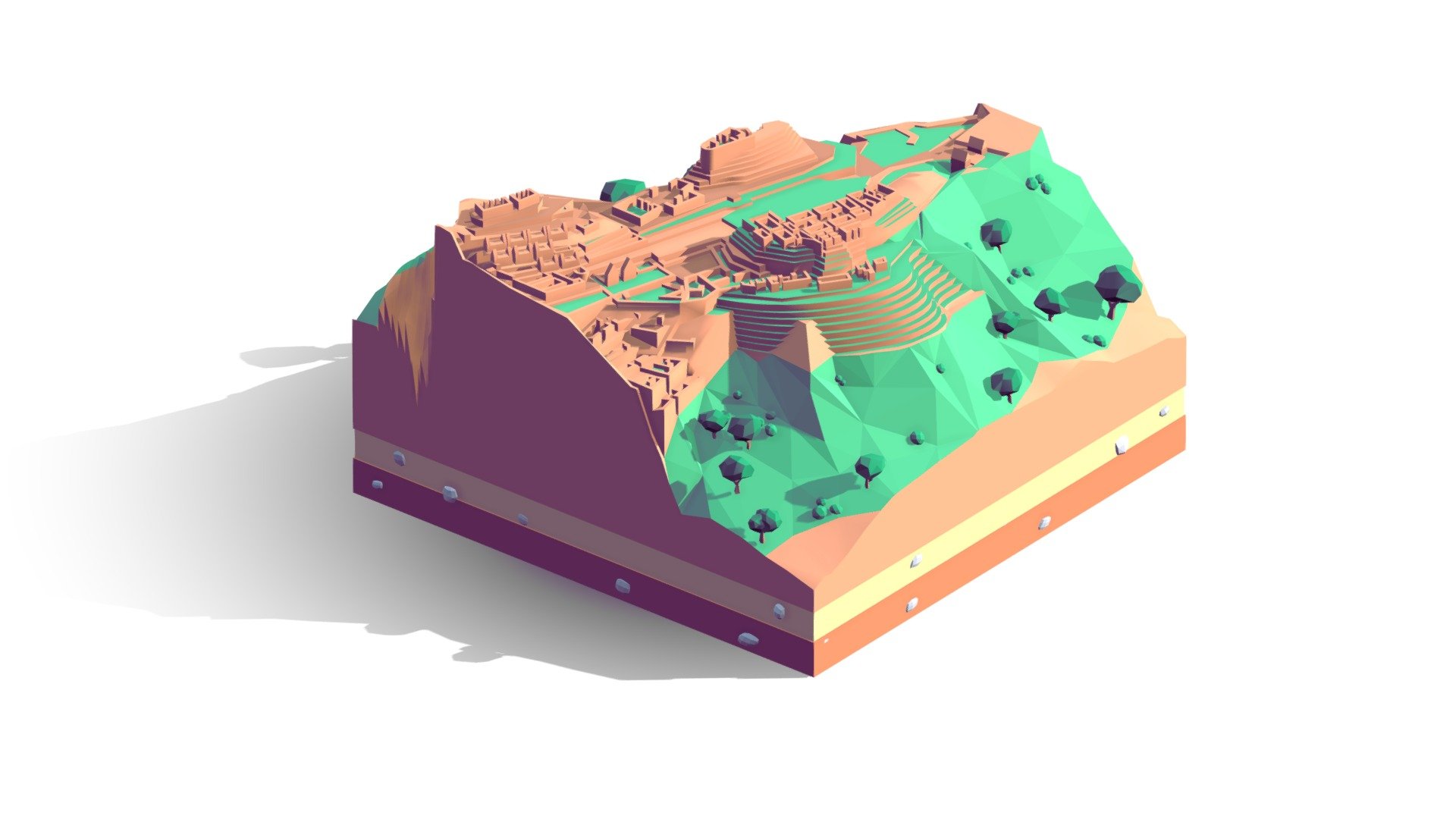 Cartoon Low Poly Machu Piccphu Landmark 3d model