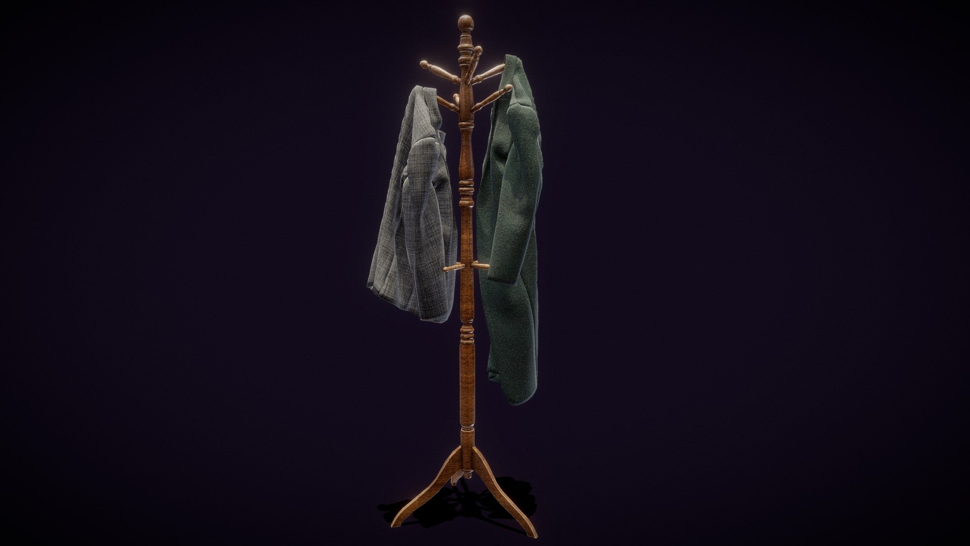 Old Wooden Rack with Coats 3d model