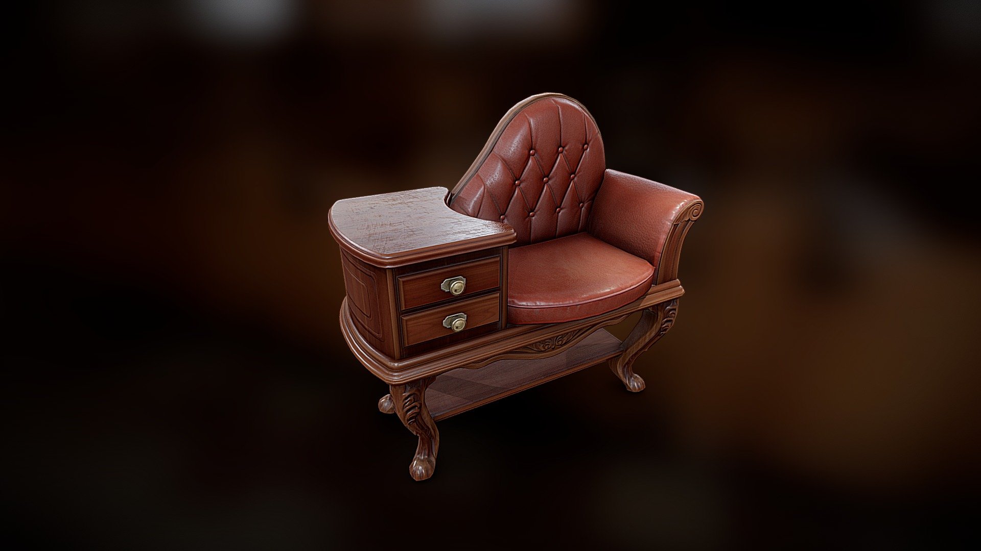 Chesterfield Seat with Side Table 3d model