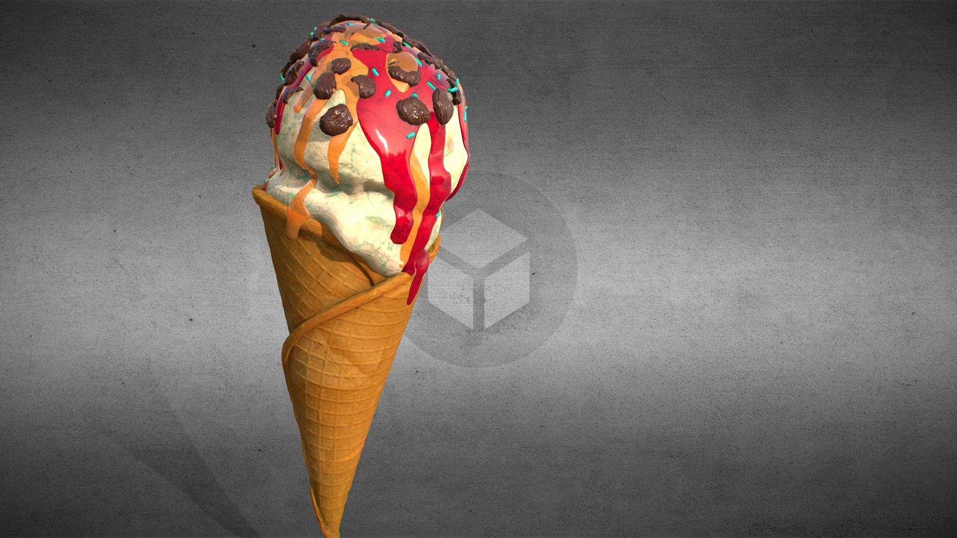 ice cream in a waffle cone 3d model