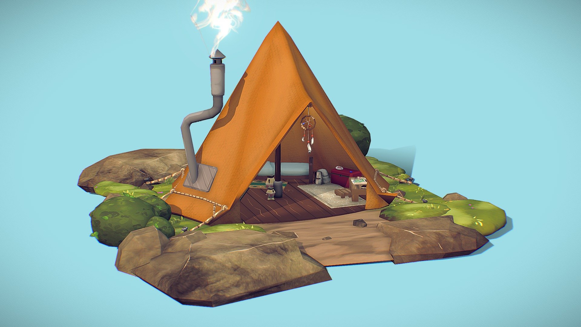 Lowpoly cartoon tent 3d model