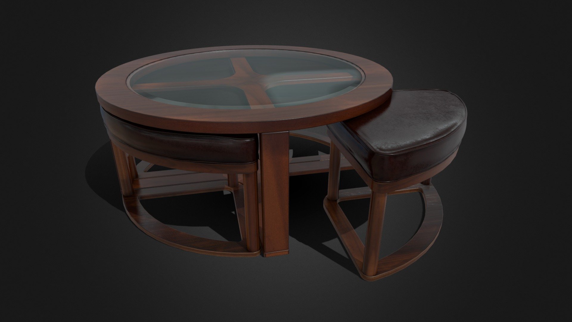 COFFEE TABLE WITH NESTING STOOLS 3d model