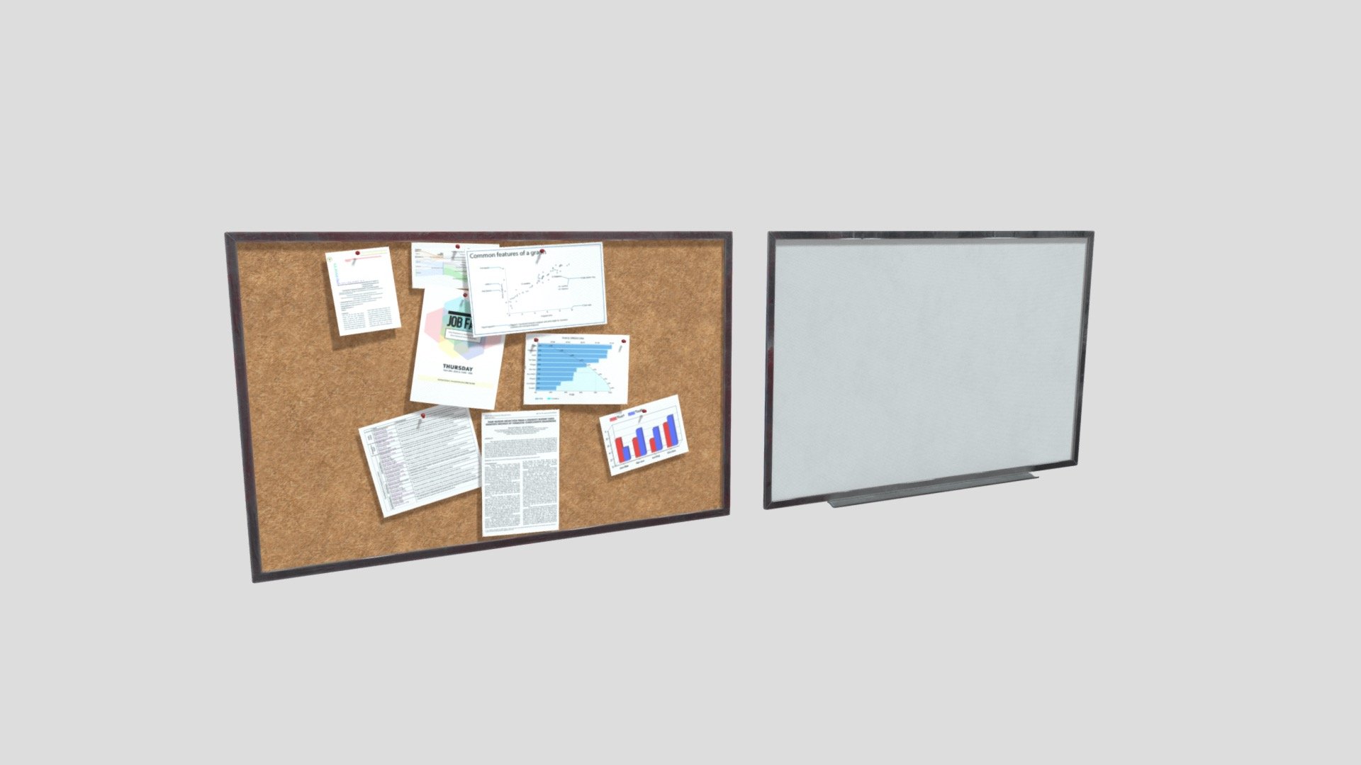 White board and Tack board Low-poly 3d model