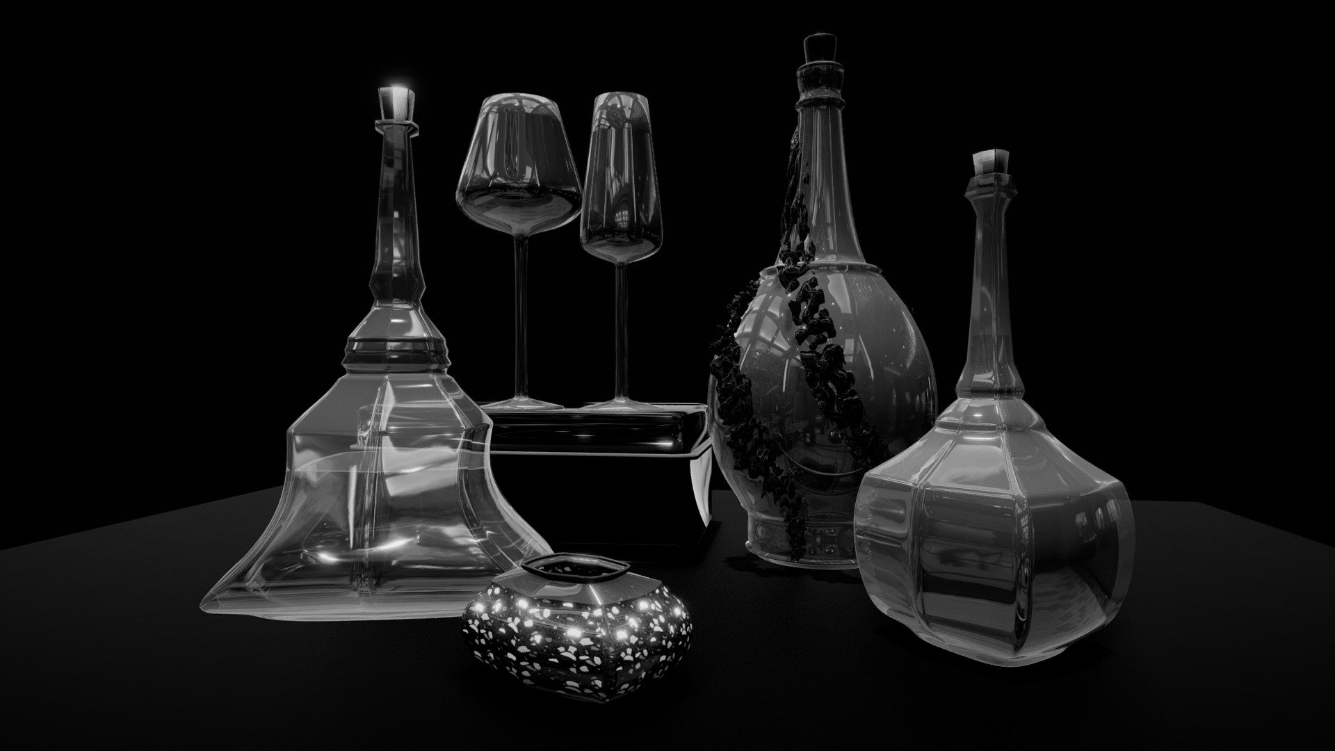 Bar bottles and glasses asset bundle pack 3d model