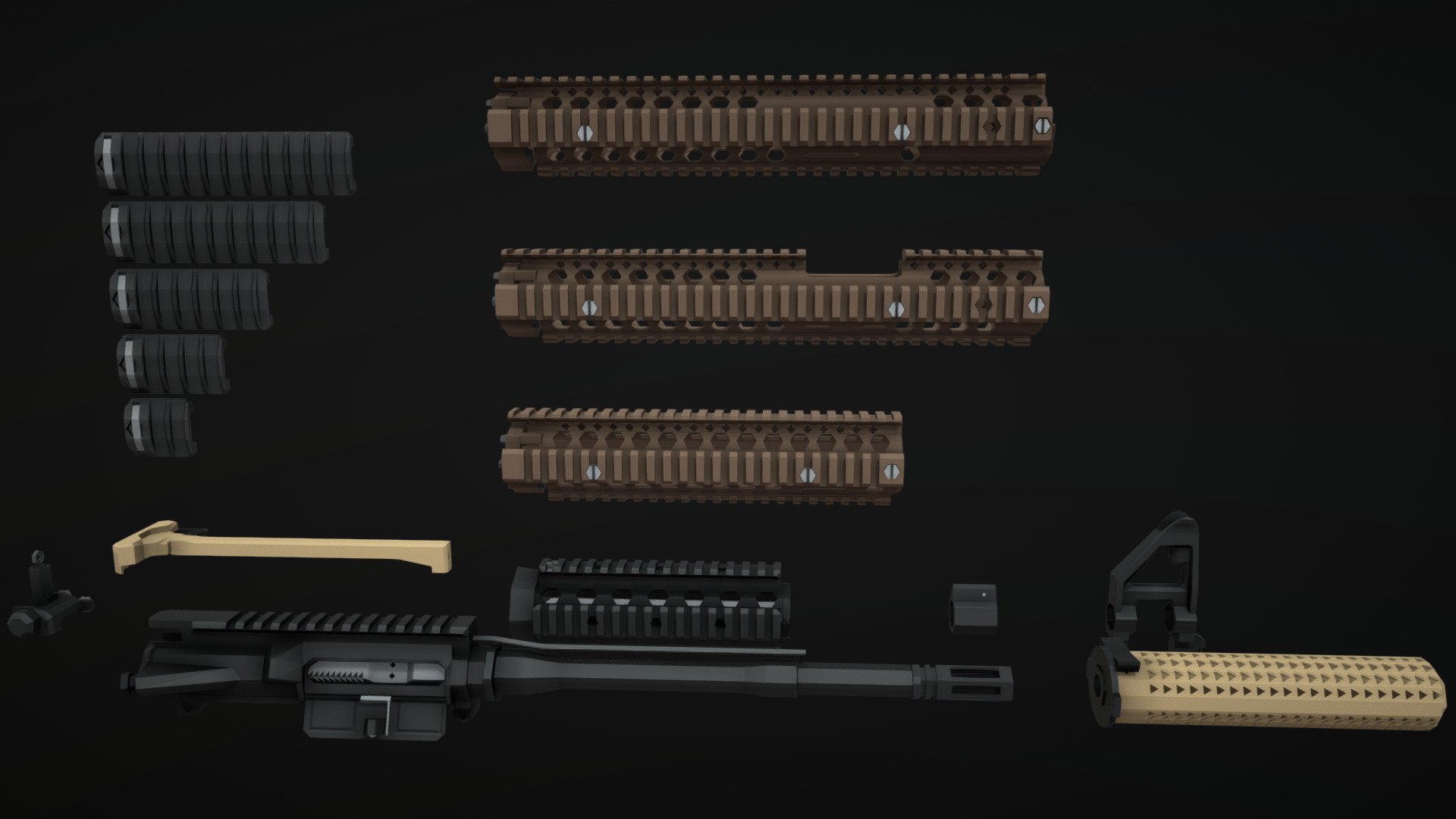 Low-Poly Mk18/CQBR parts collection 3d model