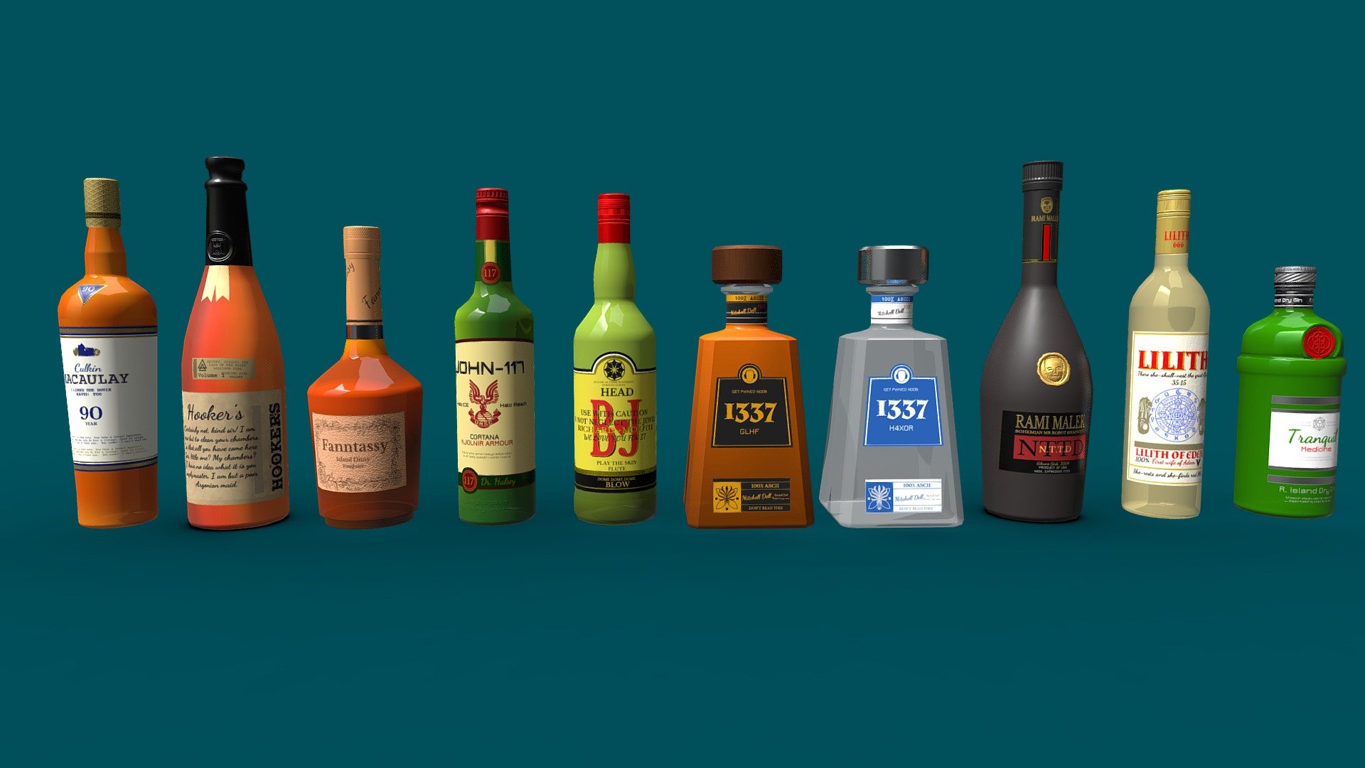 Liquor Bottles 1/5 3d model