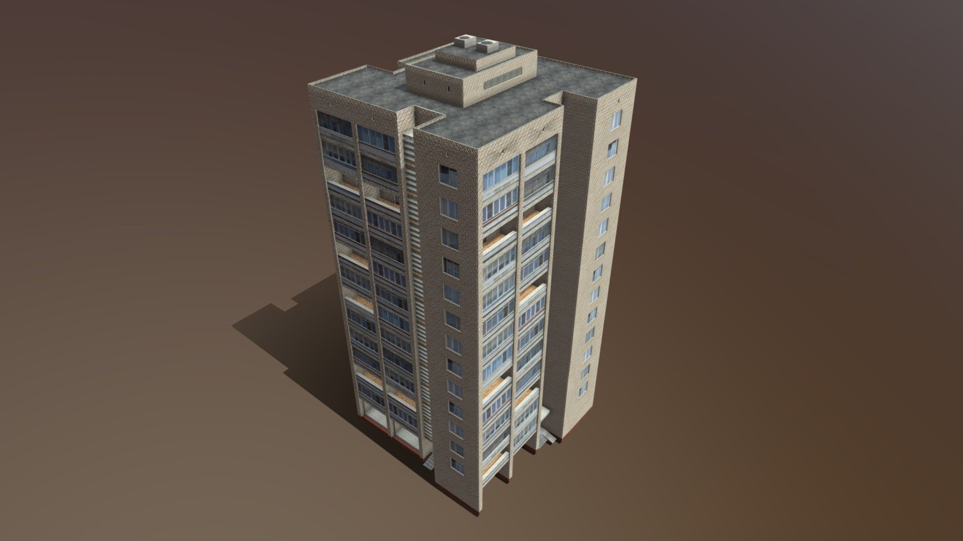 Russian Apartment Brick Building 3d model