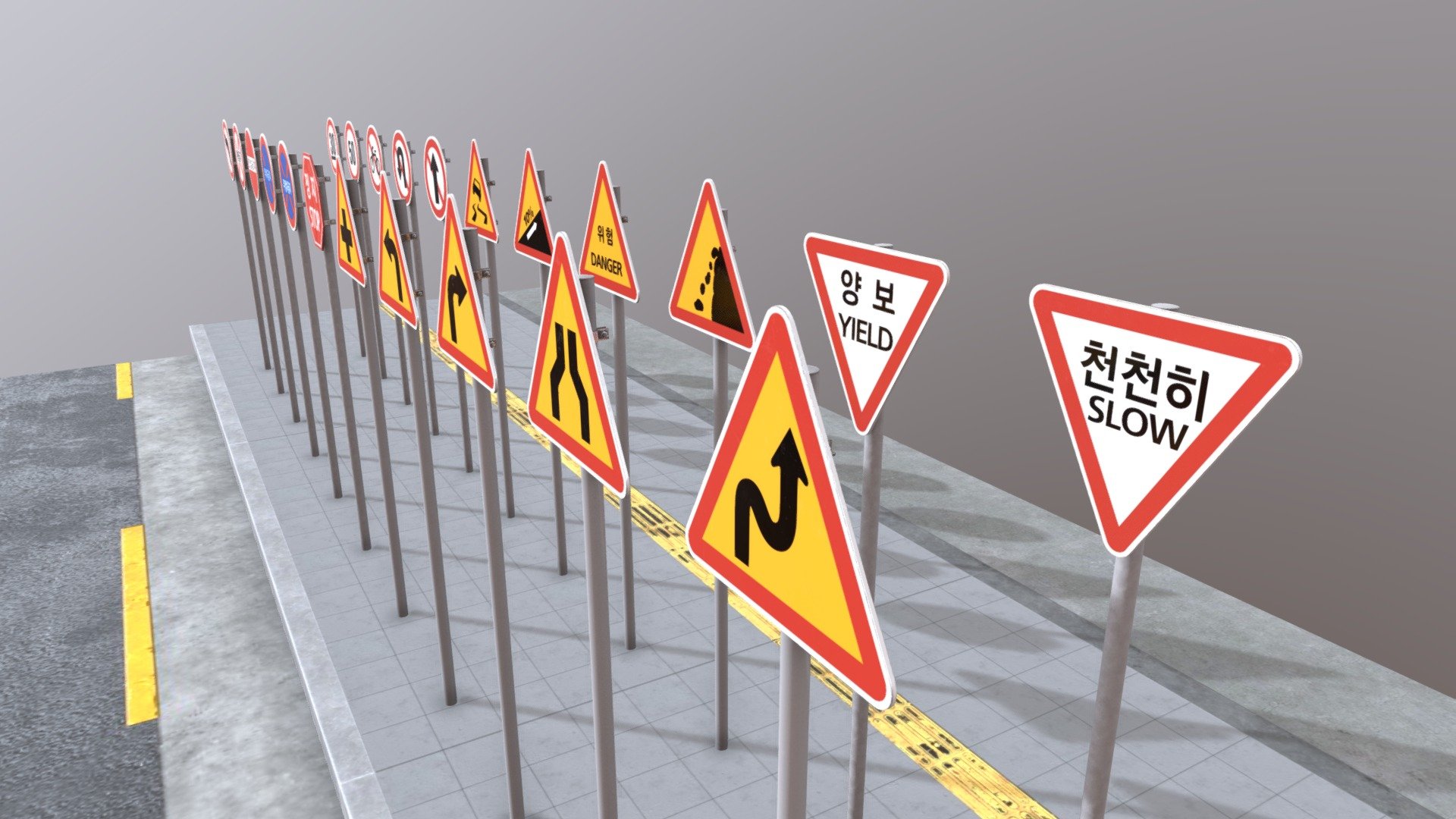 Korean traffic signs(South Korea) 3d model