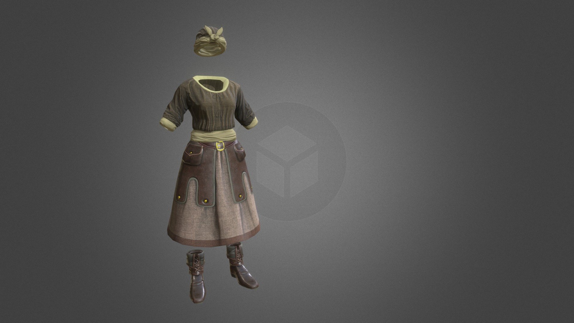 Short Sleeved Pockets Peasant Dress 3d model