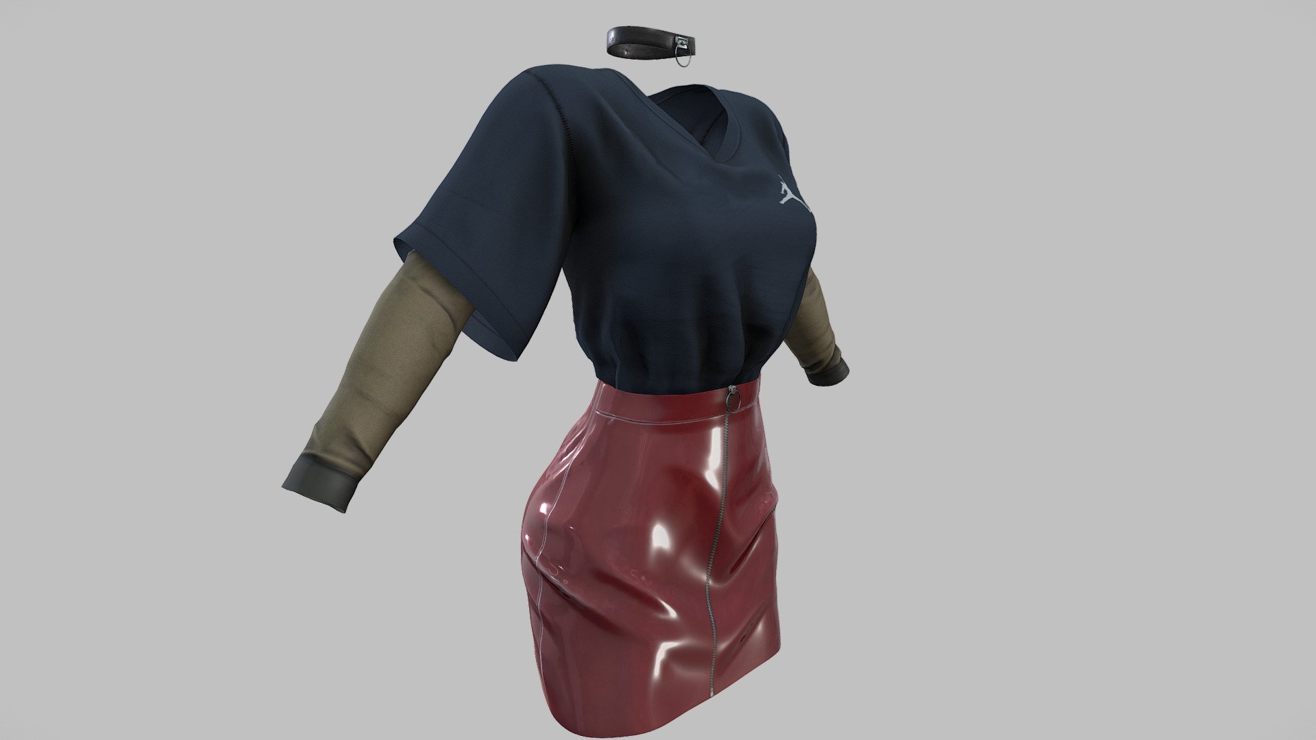 $AVE Female 2in1 Top Mini Latex Skirt Outfit 3d model