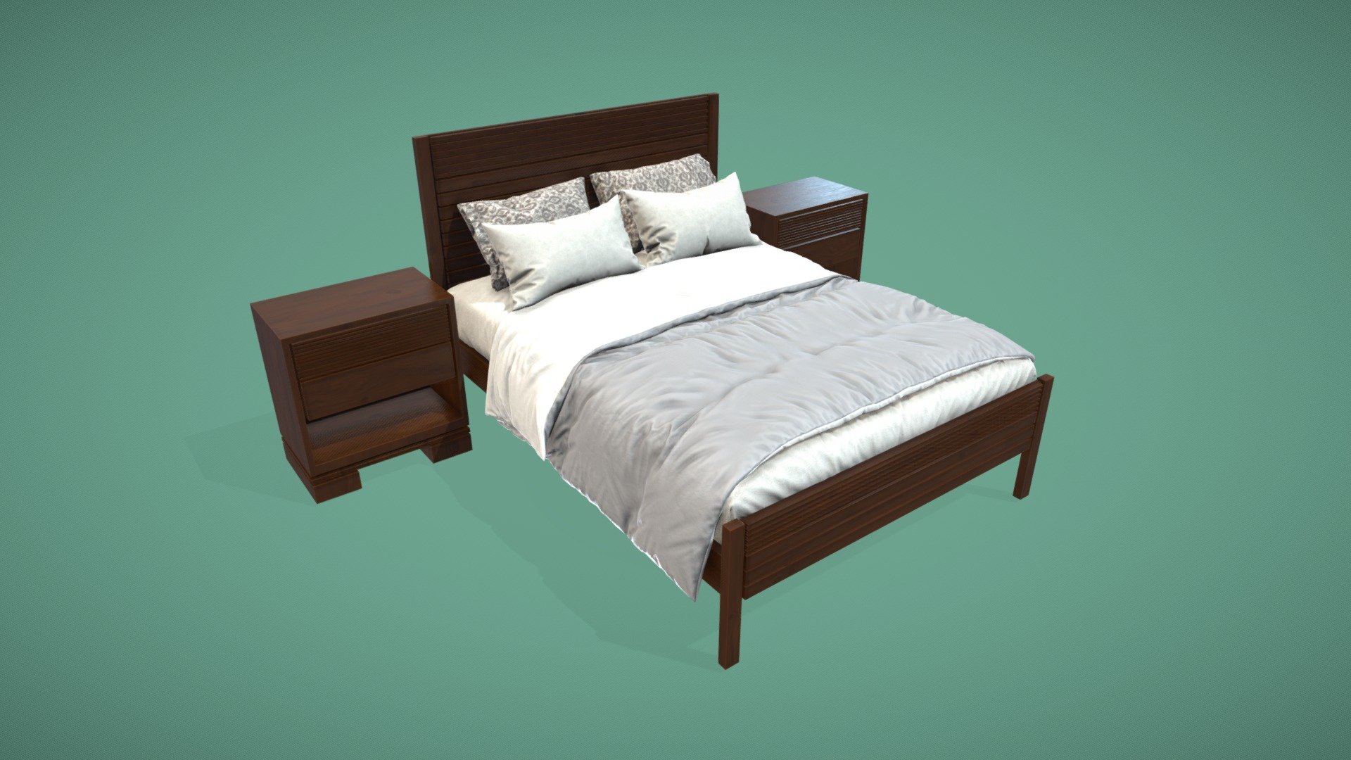 Bed with Nightstands Low Poly 3d model