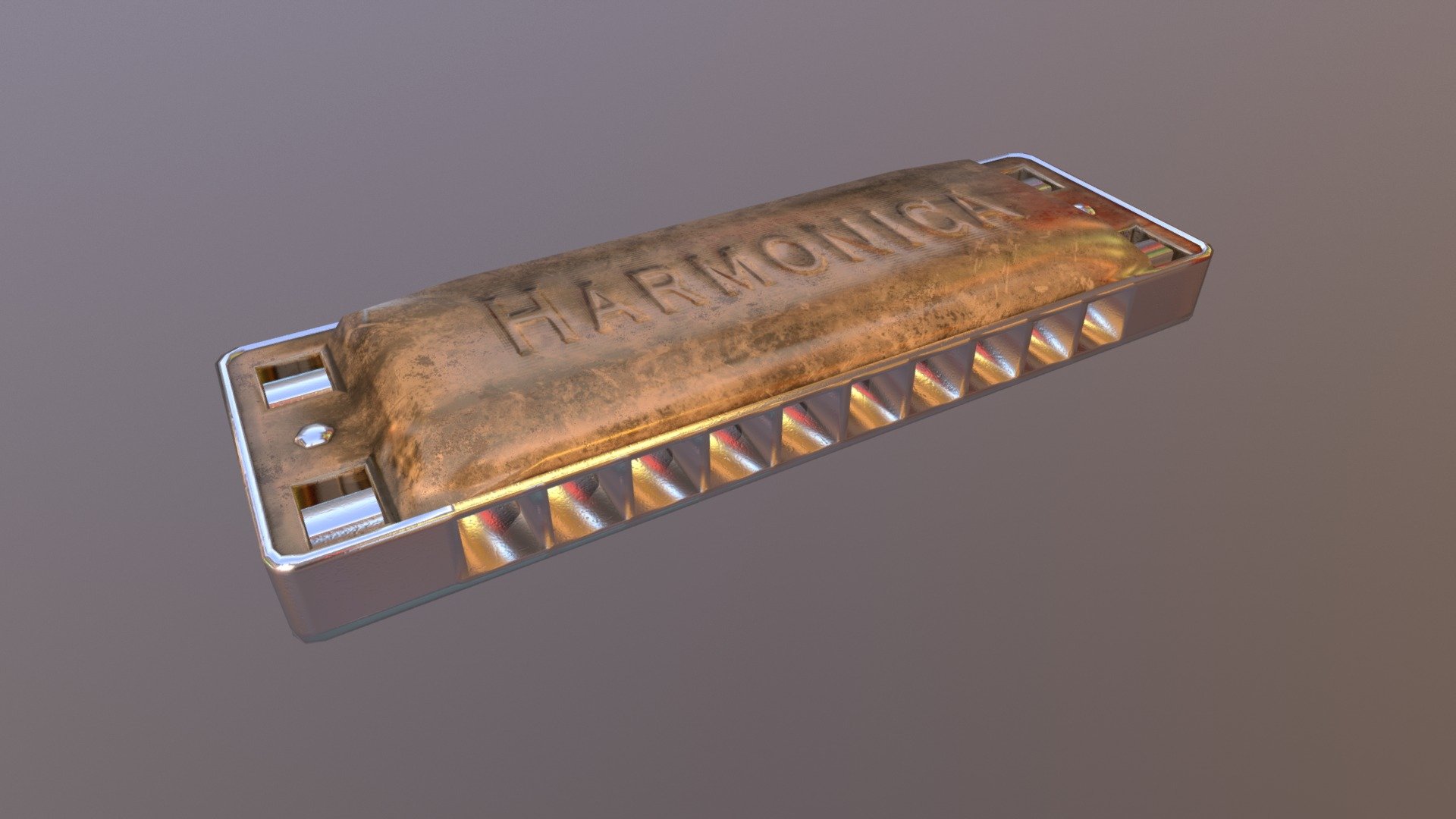 Game Ready Harmonica Metallic Low Poly 3d model