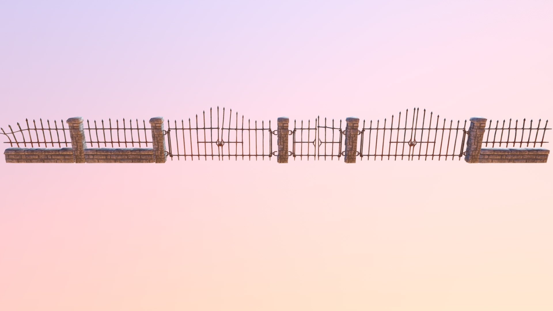 Stone Fence and Gates 3d model