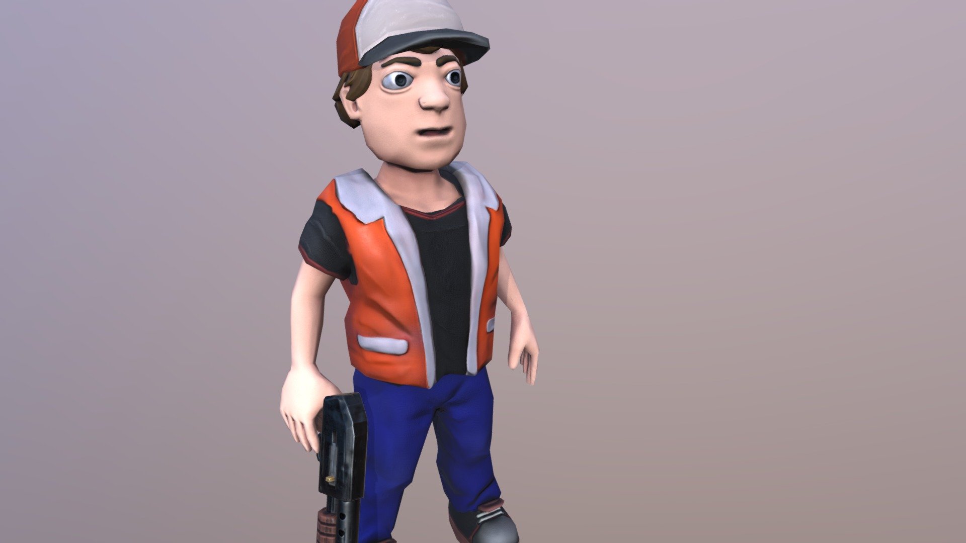 Cartoon country boy with shotgun. 3d model