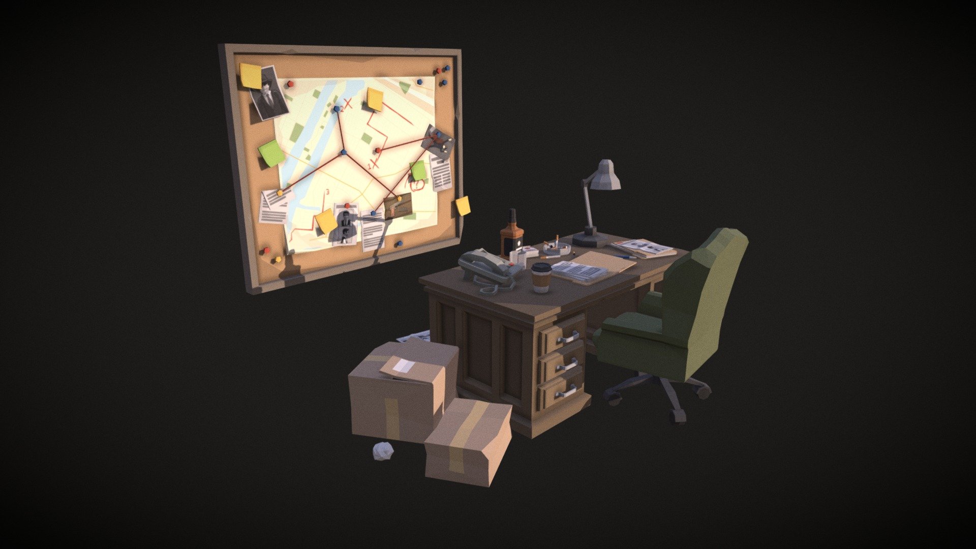 Detective Office LowPoly Pack 3d model