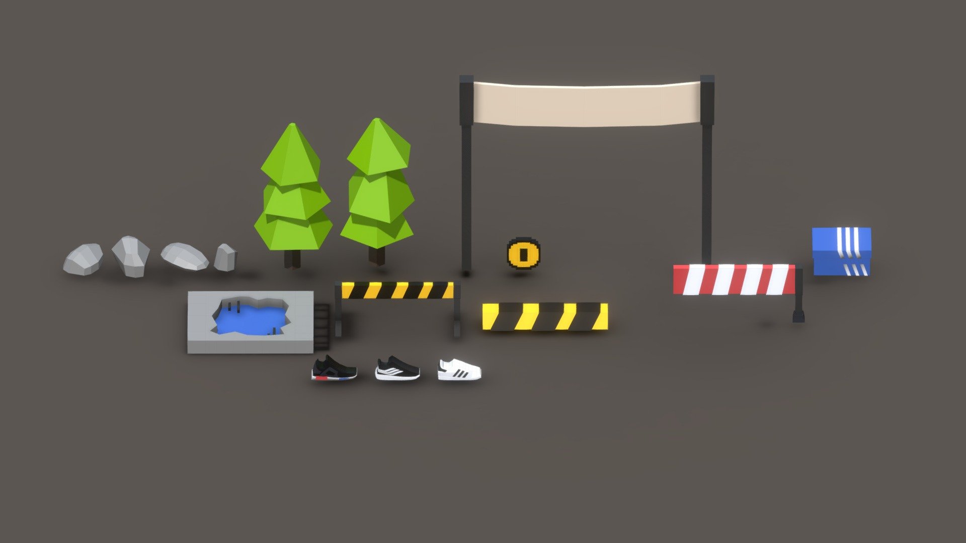 Low Poly Park Assets + Adidas Shoes 3d model