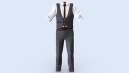 Male Double Breast Vest Trousers White Shirt Tie