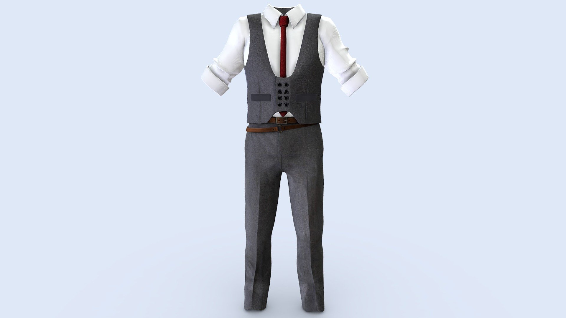 Male Double Breast Vest Trousers White Shirt Tie 3d model