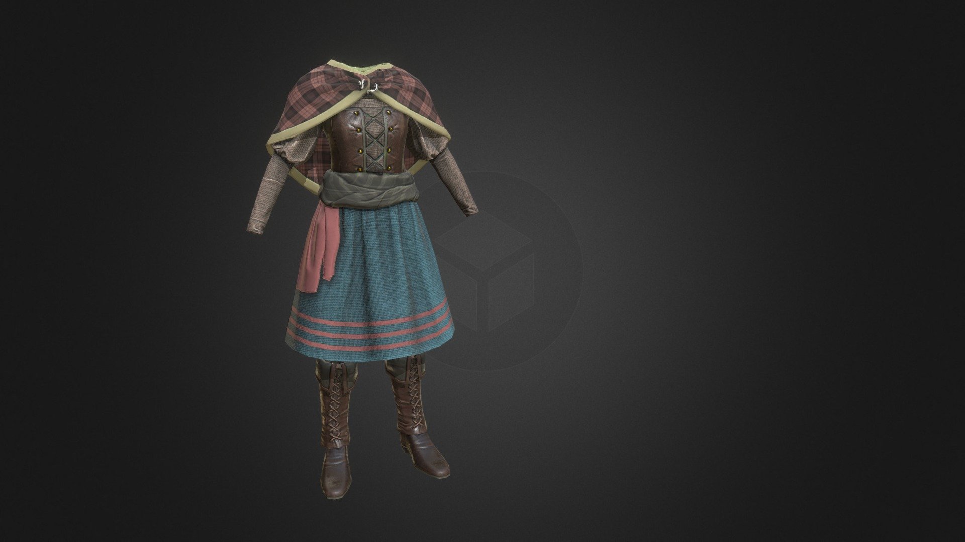 Plaid Shawl Peasant Dress 3d model