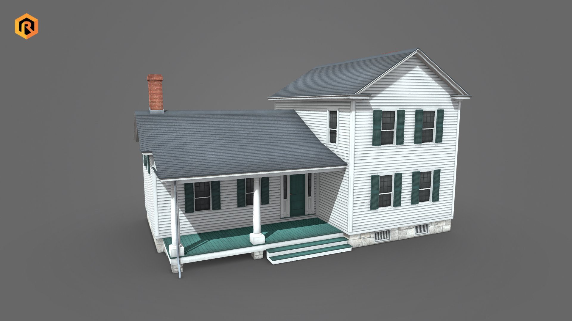 White Wooden Building 3d model