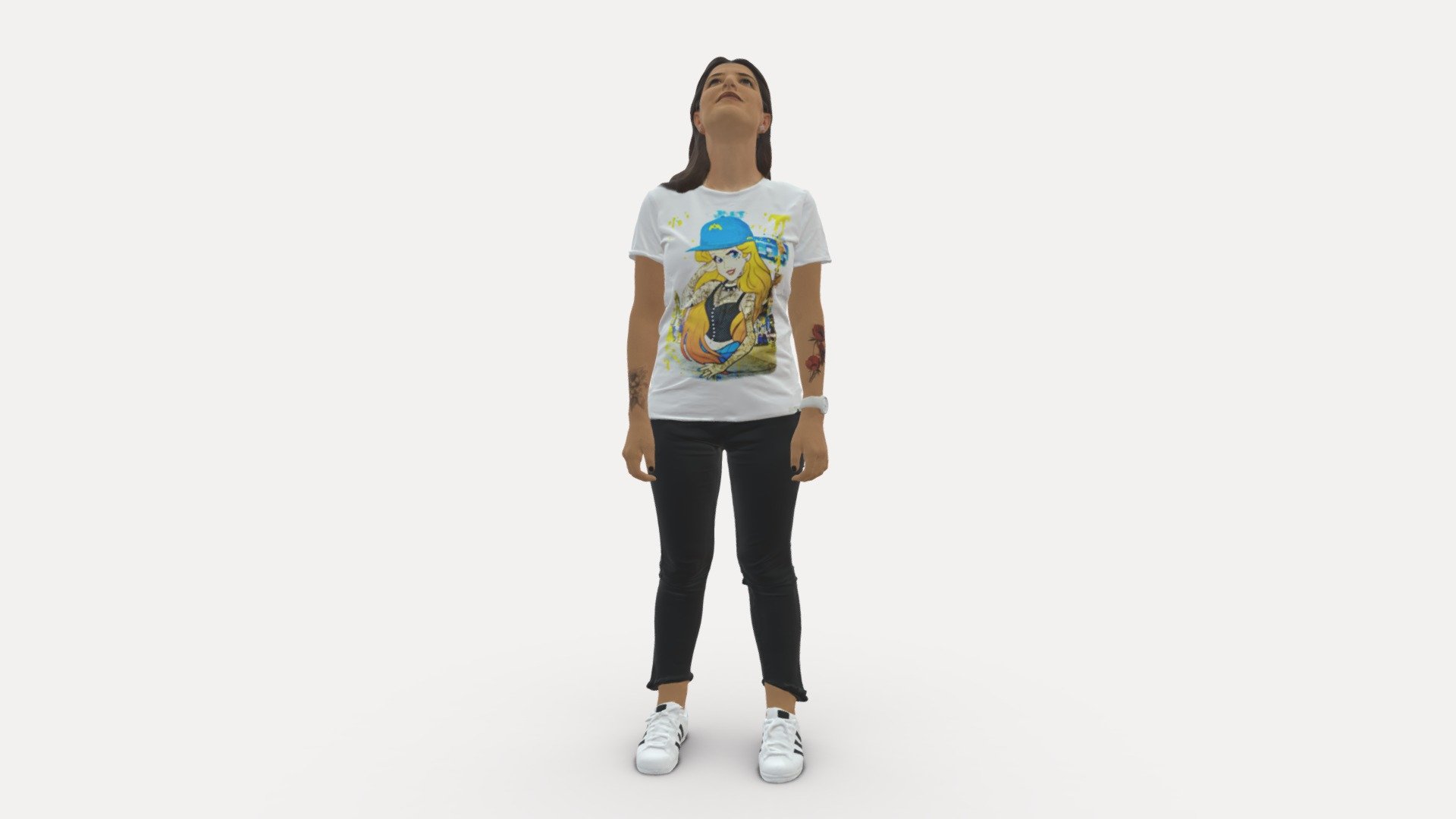 001042 woman looking up in white shirt  pants 3d model