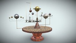 table with planets and star system PBR low-poly