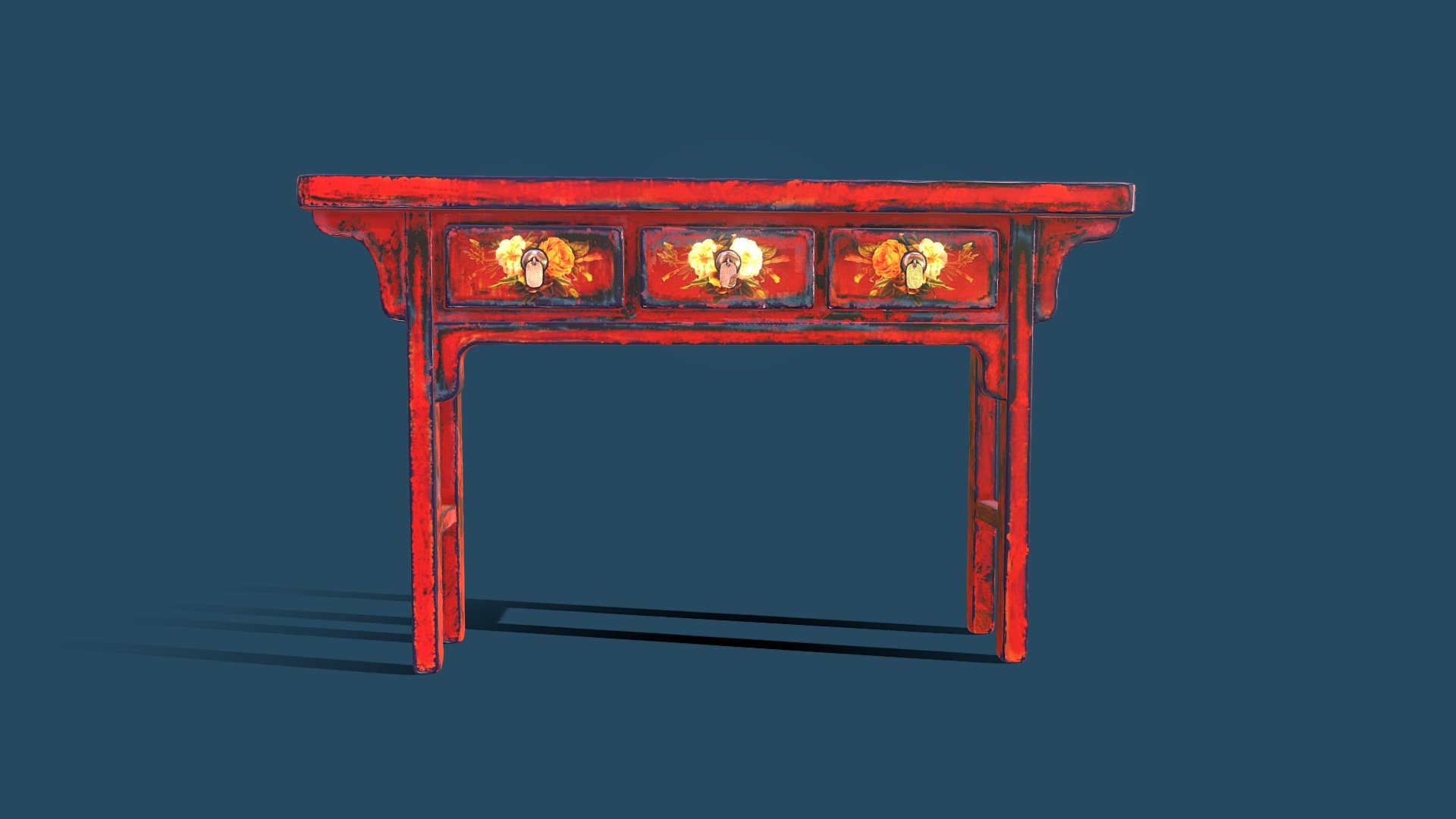 Red Chinese Console Table 3d model