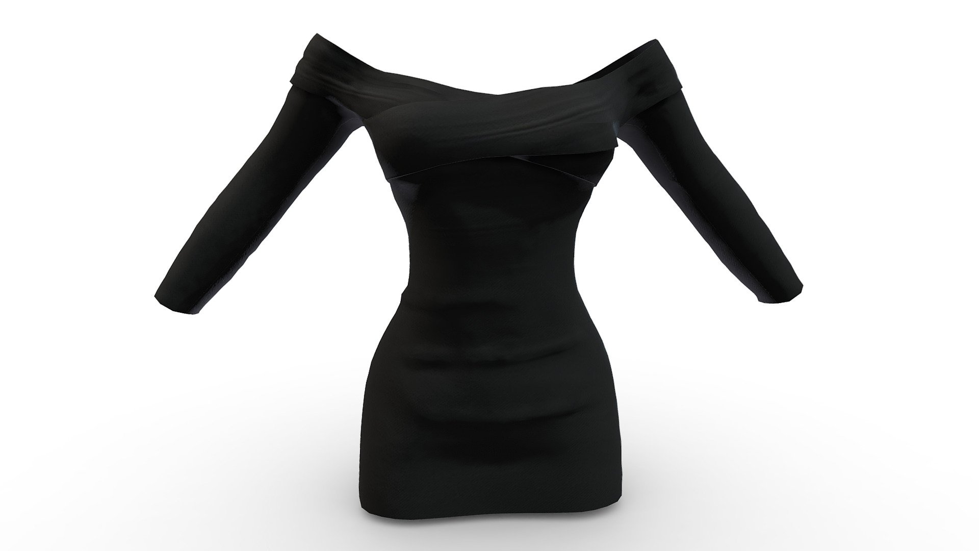 Female Off Shoulder Mini Black Dress 3d model