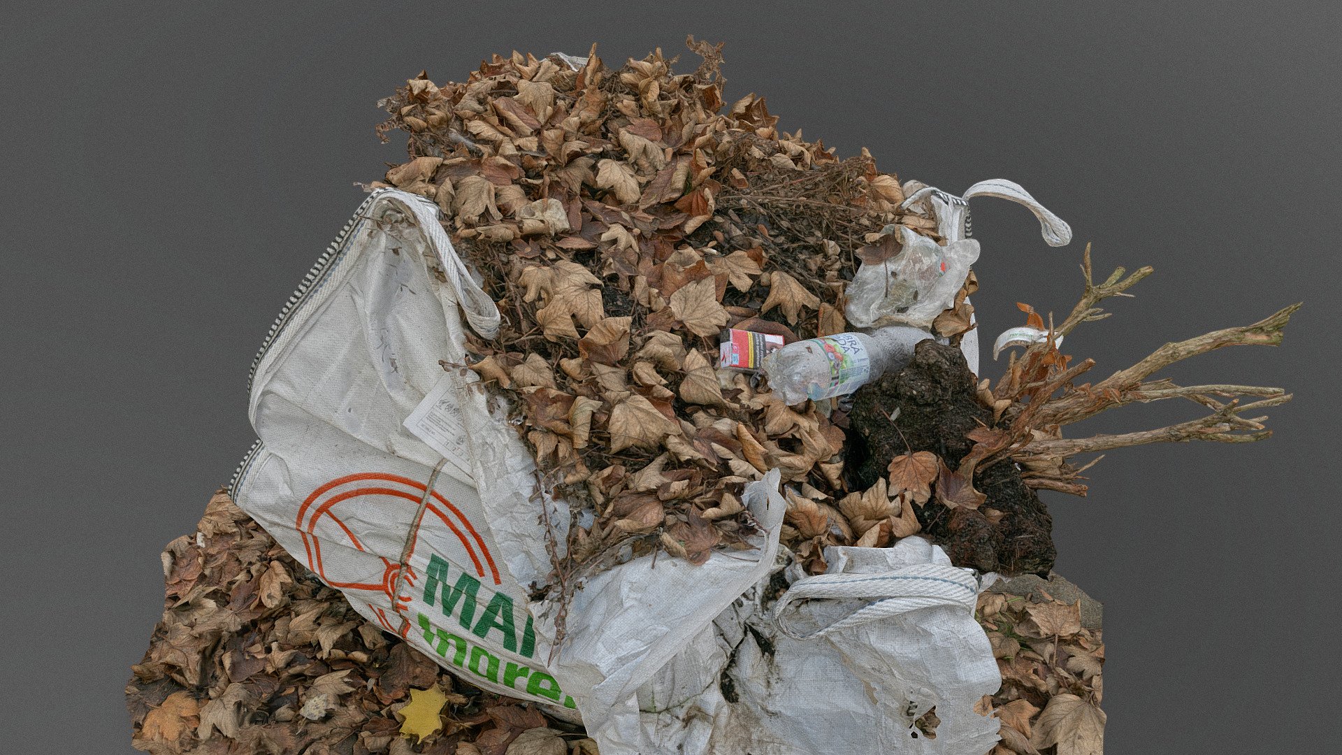 White leaf collection bag with garbage 3d model