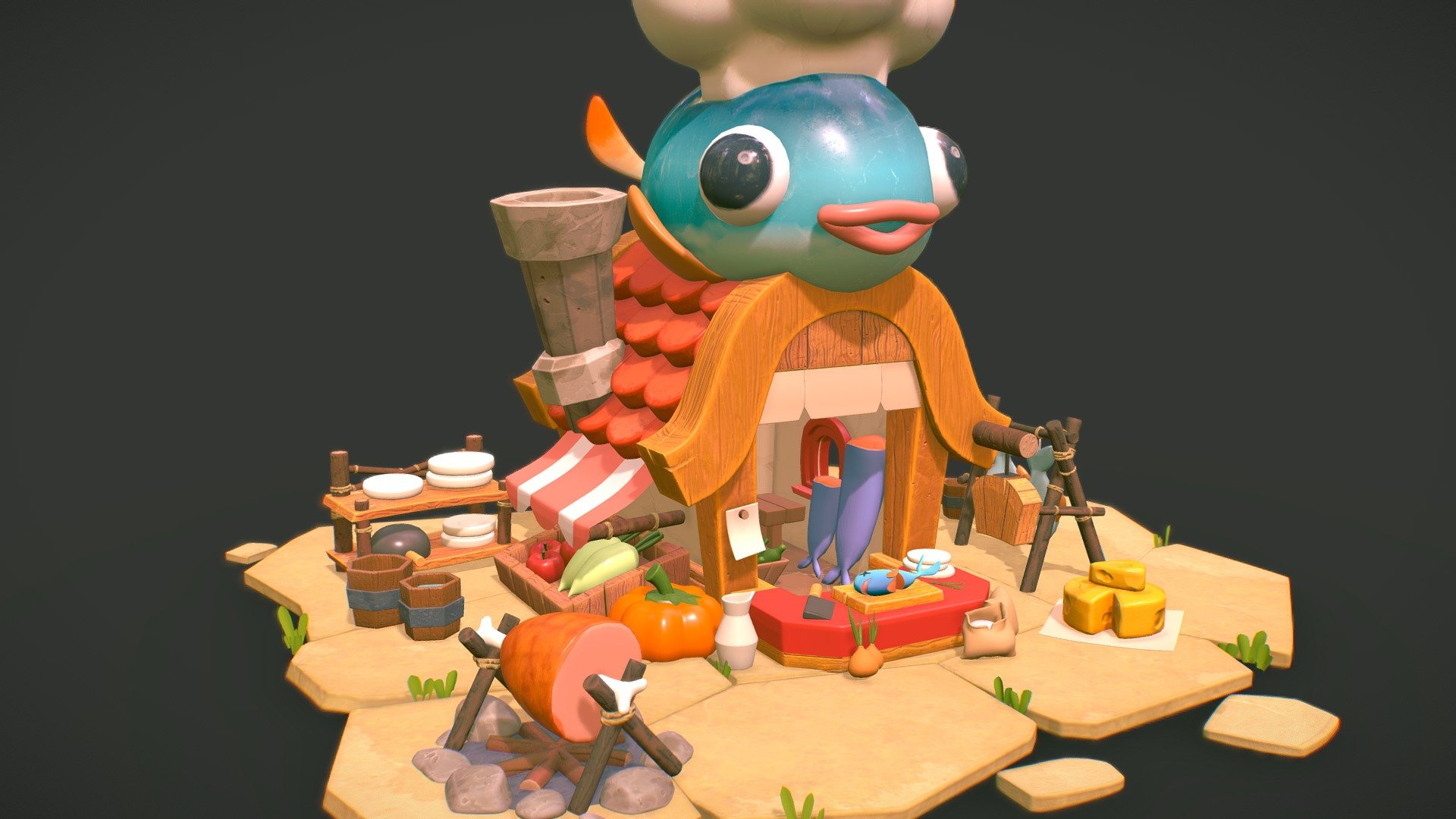 Welcome to the Fish Mart! (Stylized Scene) 3d model