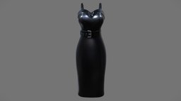 Female Black Leather Downtown Pencil Dress