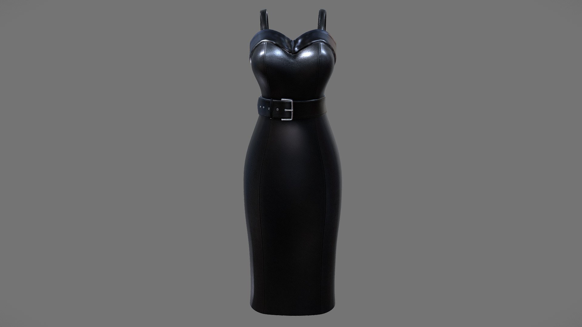 Female Black Leather Downtown Pencil Dress 3d model